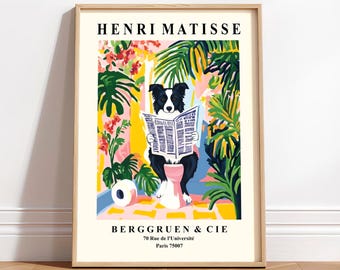 Arte divertido de Border Collie: Perro en un inodoro, impresión de Matisse Bathroom