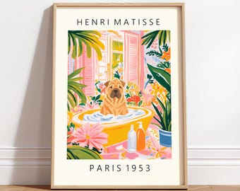 Matisse Style Fawn Shar Pei Bathroom Wall Art: Funny Dog Print