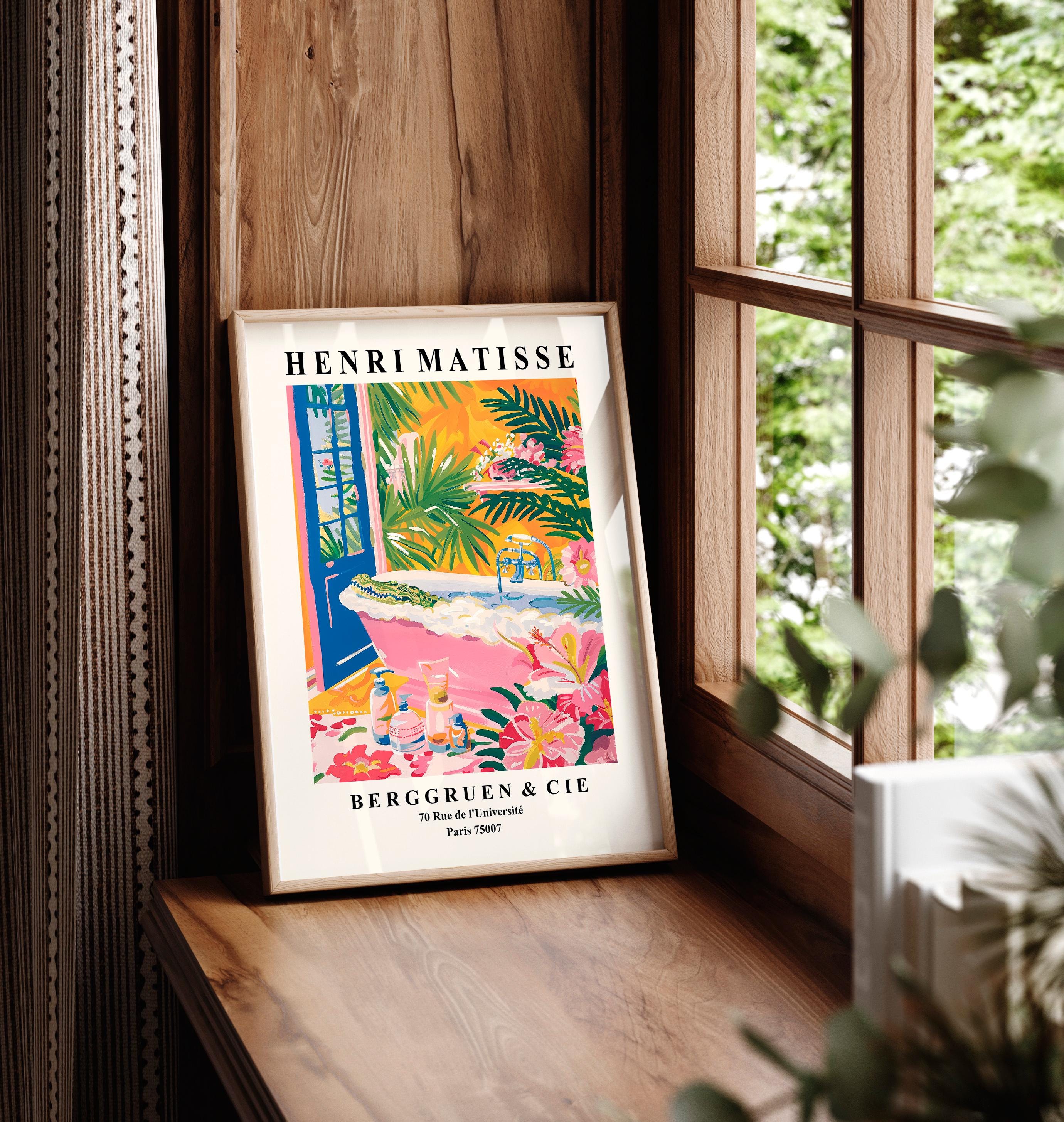 Alligator in Bathtub Art Print: Mid-century Modern Pink Bathroom