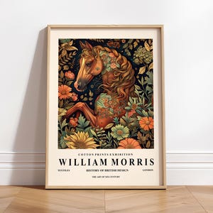 Pferde Druck, Dark Cottagecore Dekor, William Morris Kunstdruck, Cabochon Dekor, Mid Century Druck, Blumenmuster