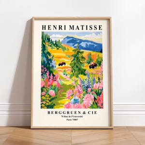 Illustration de Yellowstone, affiche du parc national, impression Matisse, impression d'art Bison, art mural nature rose,