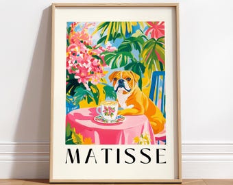 English Bulldog Coffee Print: Matisse Style Kitchen Wall Art