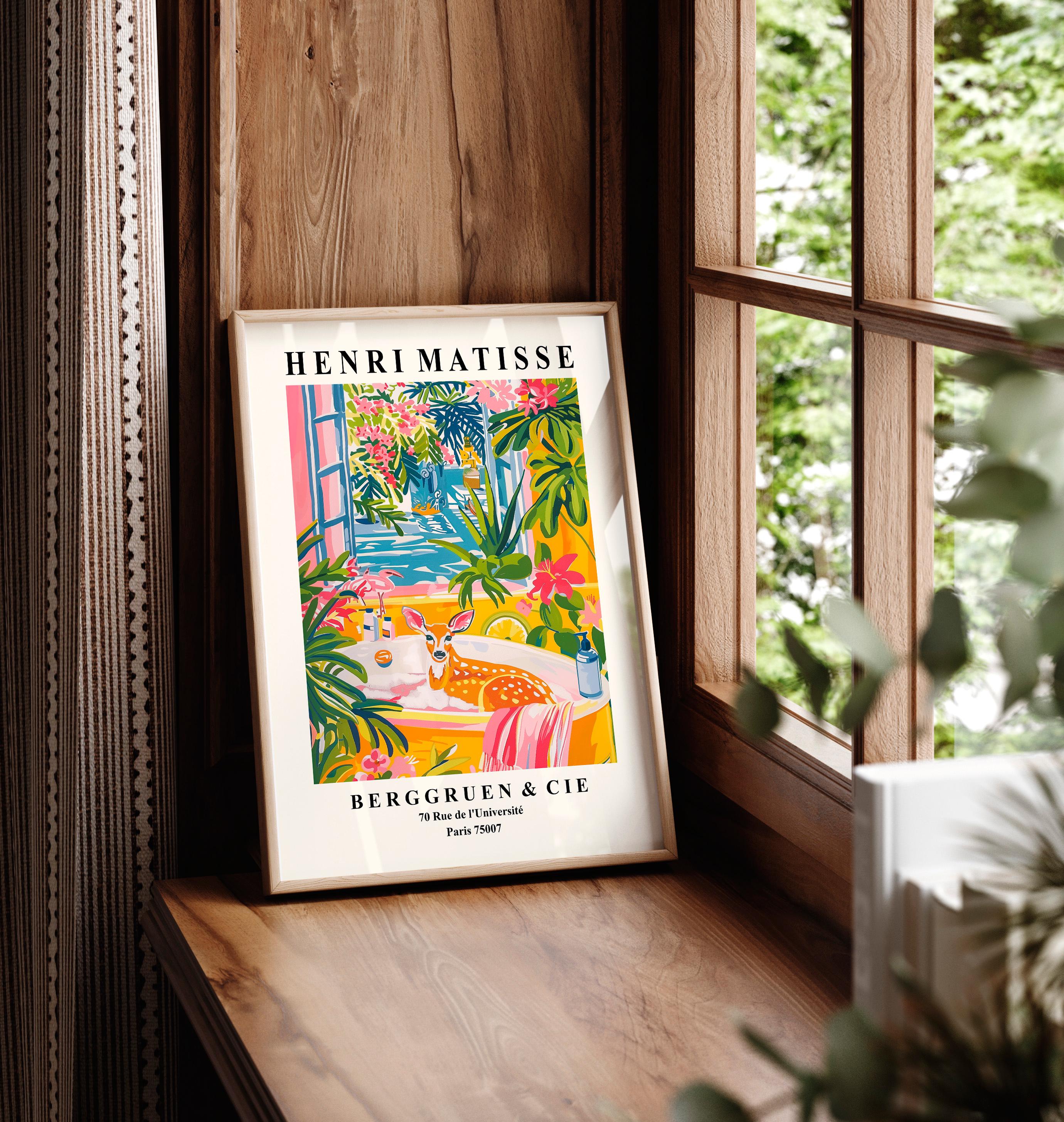 Henri Matisse Inspired Print: Deer in Bathtub, Funky Bathroom Art