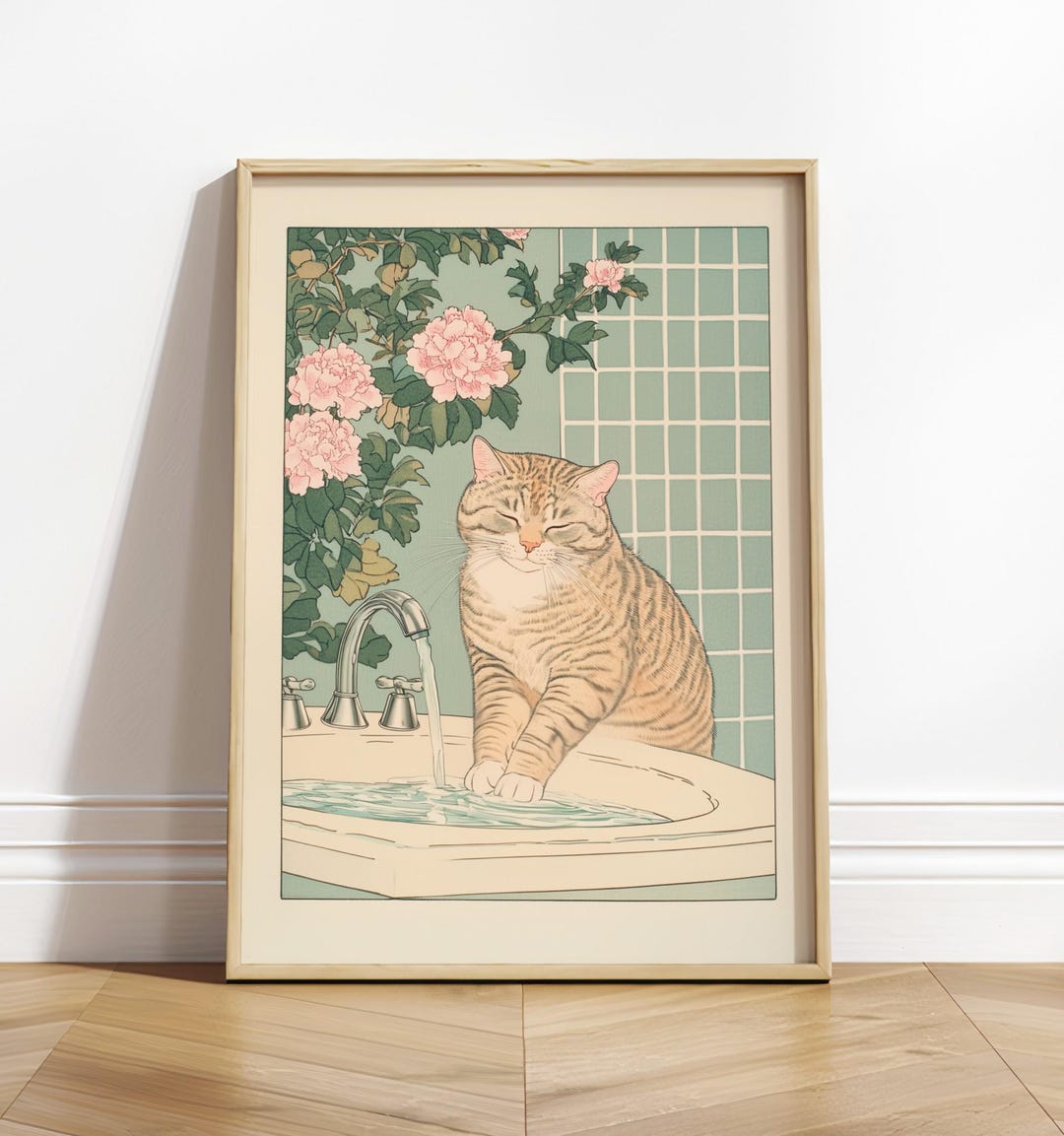 Tabby Cat Bathroom Print: Ukiyo-e Japanese Wall Art - Etsy