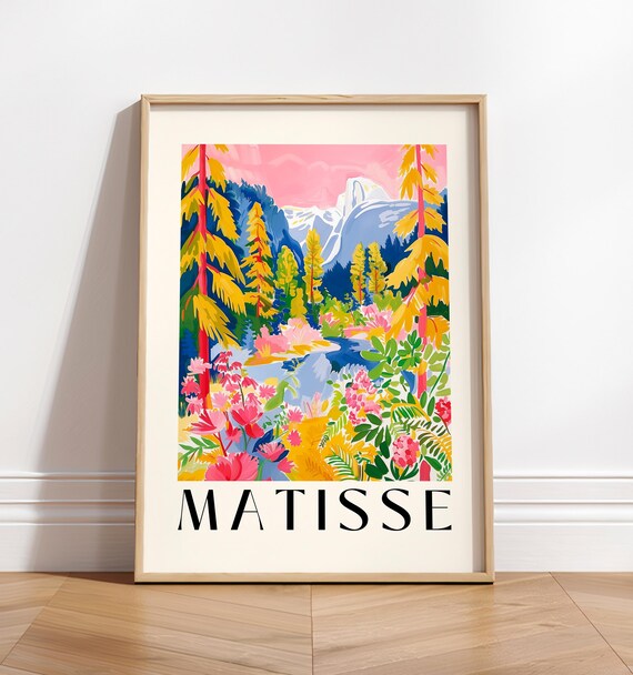 Yosemite poster, Forest painting, National park poster, Henri Matisse print, Pink nature wall art,