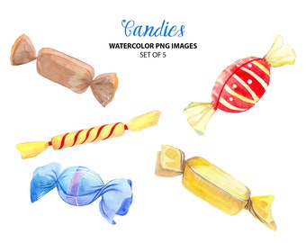 Cute candies clipart - Watercolor food clip art - Sweets clipart