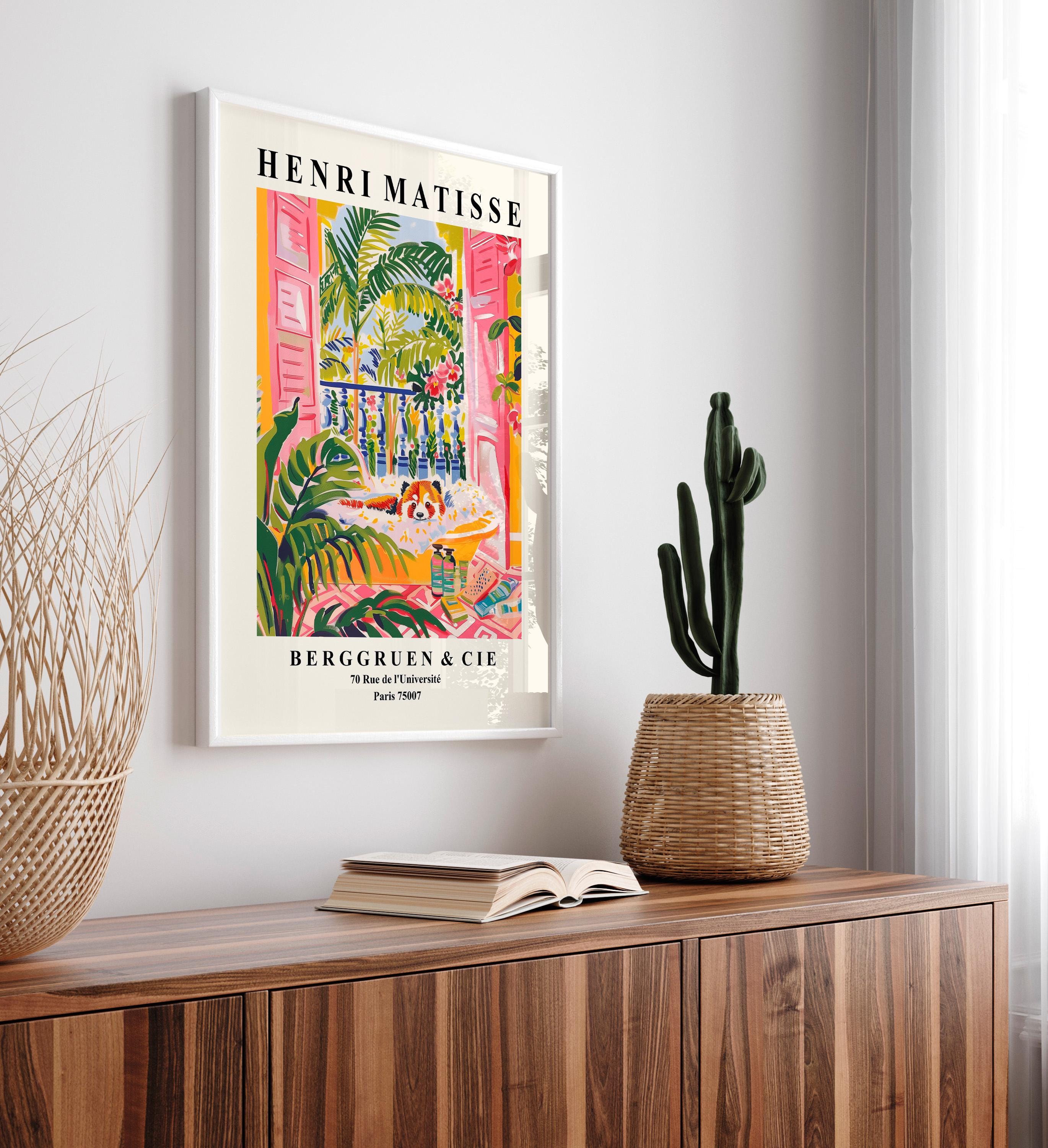 Red Panda in Bathtub Funny Poster, Matisse Print, Bathroom Decor