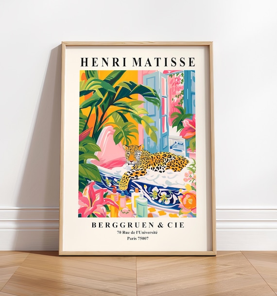 Poster Henry Matisse – Chat Tabby Sur Toilette, Décor Dopamine Rose, Art Milieu Siècle