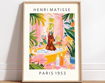 Red & Rust Doberman Pinscher Bath Print: Modernist Dog Bathroom Decor