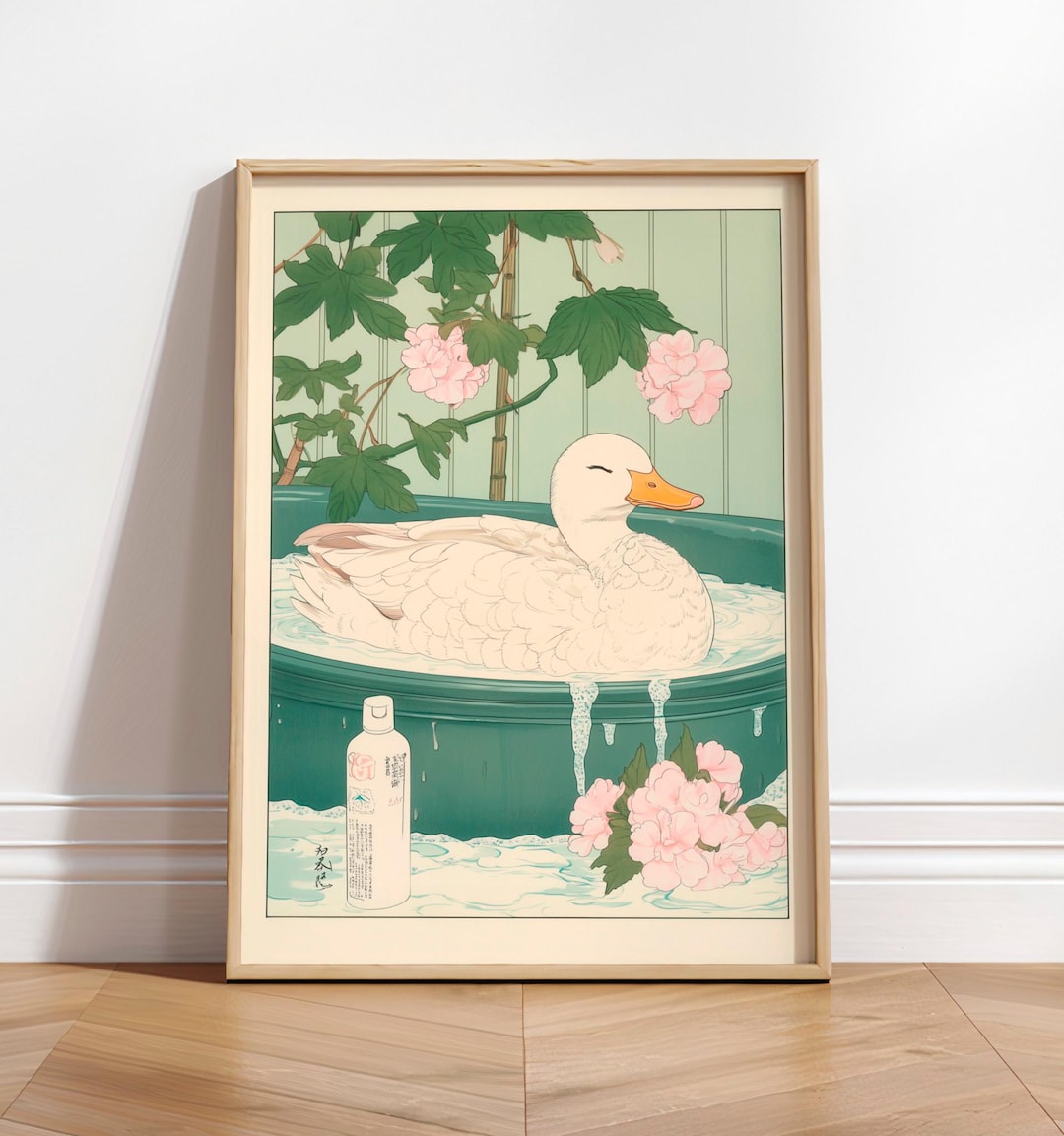 Duck in Bathtub Art Print: Japanese Ukiyo-e Style, Neutral Bathroom ...