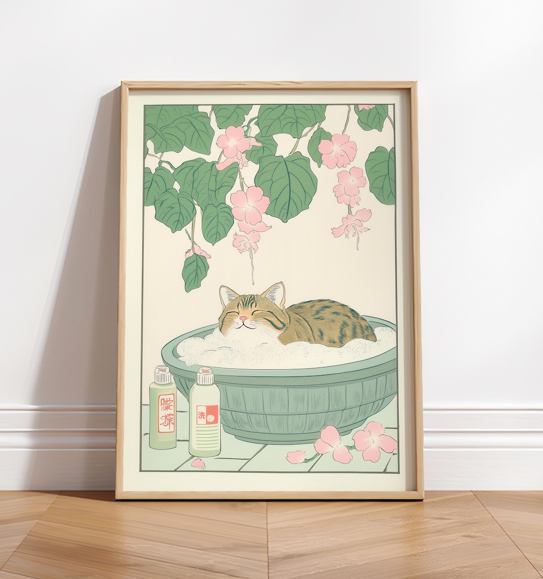 Tabby Cat in Bathtub Art Print: Japanese Bathroom Decor in Ukiyo-e ...