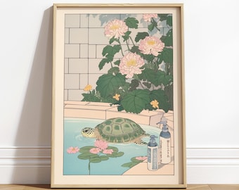 Sea Turtle Bathroom Print: Ukiyo-e Japanese Art Poster