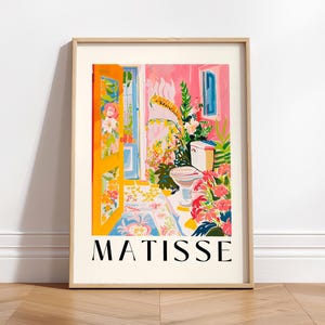 Art mural de salle de bain maximaliste, impression d'art de toilette tropicale, art de Matisse, déco dopamine rose