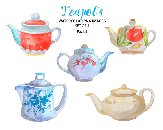 Porcelain Tea Pot Clip Art Tea Illustration Kitchen Etsy