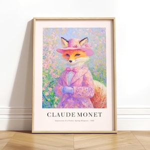 Stampa di Monet, stampa artistica di volpe francese civettuola, stampa murale floreale pastello, stampa francese, stampa murale di metà secolo, arredamento di campagna, stampa botanica