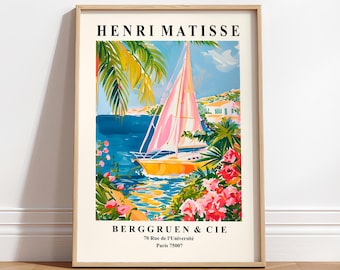 Kunstprint zeilboot in Matisse-stijl: Beachy Summer Vibes
