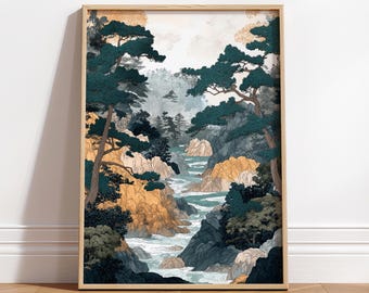 日本の森と川の版画：浮世絵風の風景画 - Etsy 日本