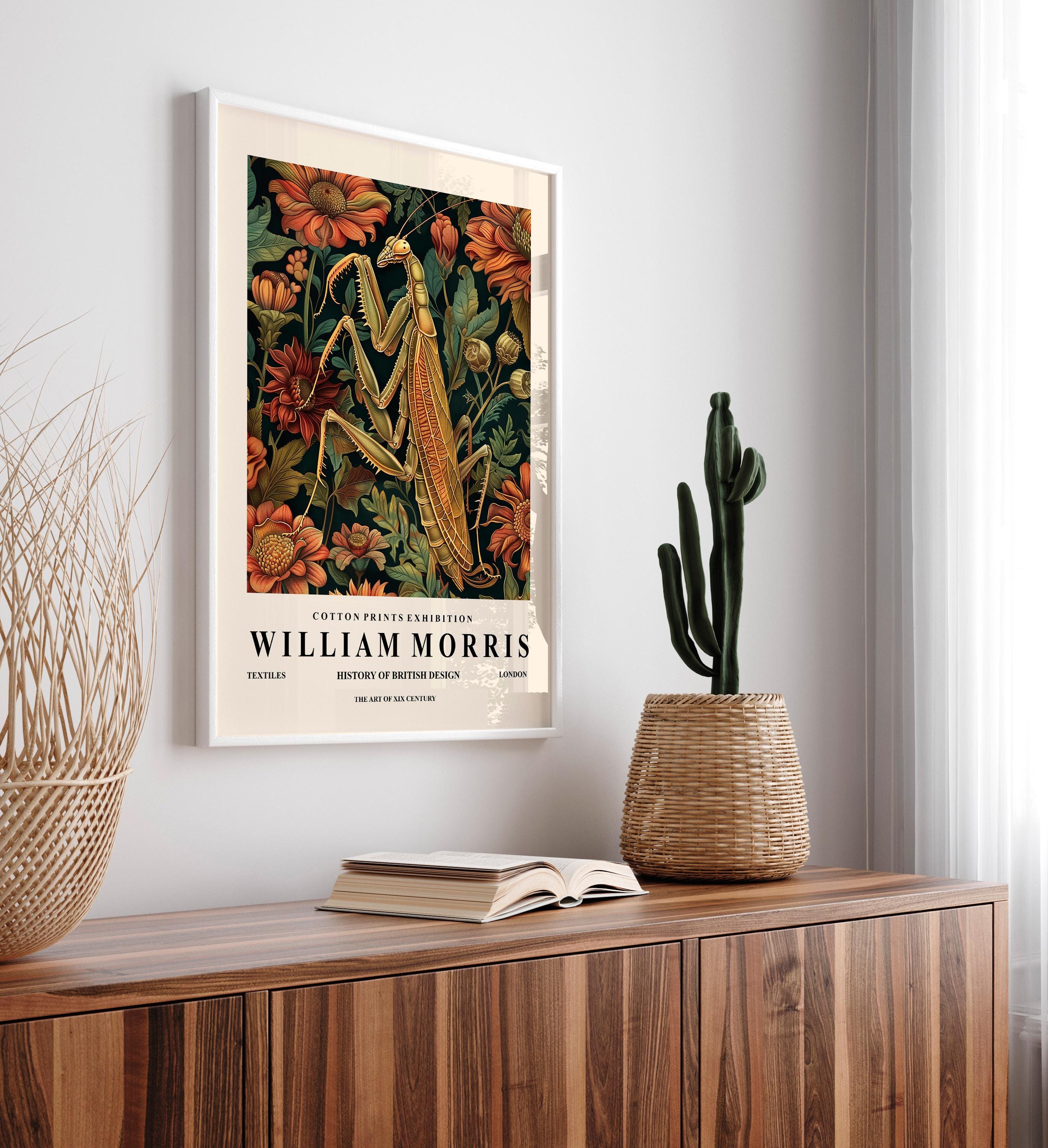 Praying Mantis Botanical Print: William Morris Style Art - Etsy
