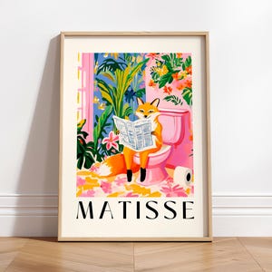 Fuchs auf einer Toilette Druck, lustiges Badezimmer Wandbild, Wald Tier Druck, Matisse Kunstdruck