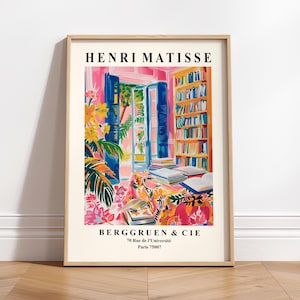 Póster de biblioteca de Henri Matisse, lámina de arte literario, arte mural estético, regalo para amantes de los libros, lámina de mediados de siglo.
