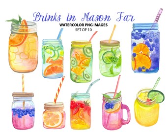 Beautiful cocktail clip art - Watercolor drinks illustration - Kitchen clipart