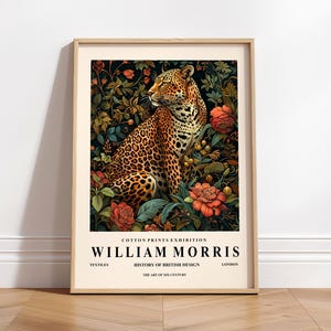 Leopard Poster, Mid Century Modern Kunst, William Morris Kunst, dunkle botanische Kunst, Vintage Wohnkultur