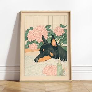 Japanese Doberman Bathroom Print: Ukiyo-e Style Dog Art