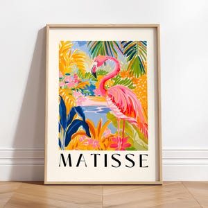 Arte del fenicottero rosa, poster floreale di Henri Matisse, decorazione Dopamine, arte tropicale messicana, stampa di uccelli