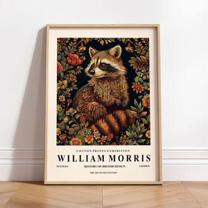 William Morris Poster, Waschbär Malerei Druck, Cottagecore Dekor, Cabin Wandkunst, Waldtierdruck, botanische Wandkunst