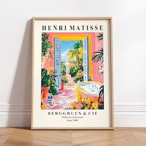 Arte de pared para baño con estética de Henri Matisse, decoración de dopamina, póster rosa maximalista, decoración tropical para el hogar