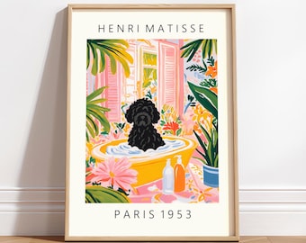 Matisse Style Black Portuguese Water Dog Bathroom Wall Art: Funny Dog Print