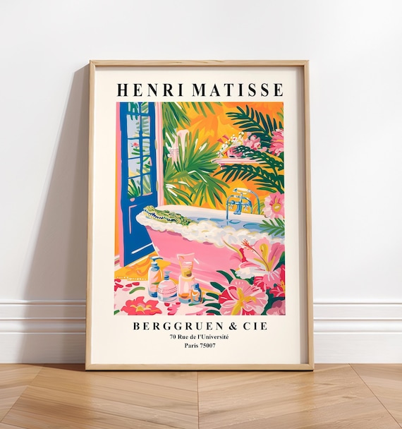Alligator in Bathtub Art Print: Mid-century Modern Pink Bathroom