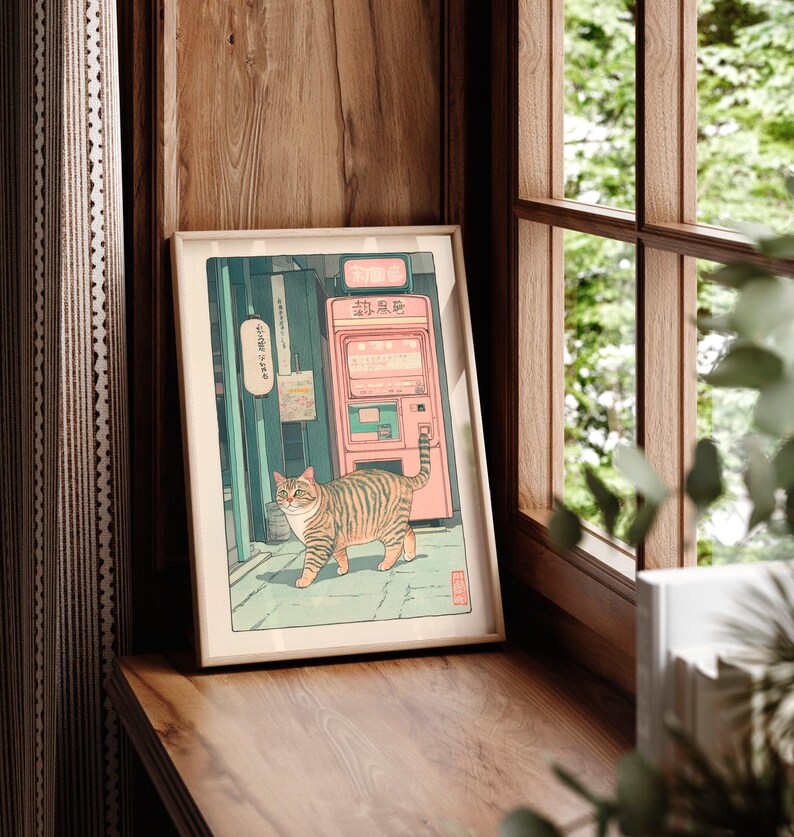 Japan Rdm Background Drawing Tabby Cat Ukiyo-e Print: Tokyo Japan Wall Art - Etsy