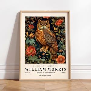 ダークコテージコアの装飾、アメリカワシミミズクの絵画、ウィリアムモリスの版画、植物の壁画、鳥のアートプリント
