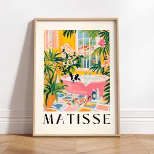 Póster estético de Boston Terrier, estampado de perro, decoración divertida para el baño, estampado rosa de Matisse, impresión artística bohemia.