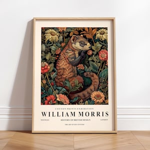 William Morris Plakat, Frettchen Poster, Mid Century Ausstellungsplakat, Botanischer Druck, Dark Cottagecore Wandkunst