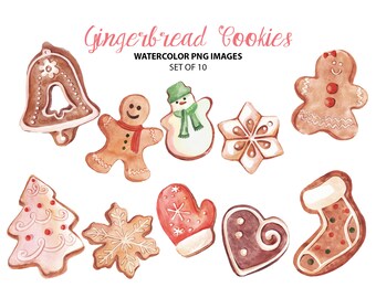 Christmas gingerbread clipart - Watercolor Christmas clip art - Festive watercolor illustration