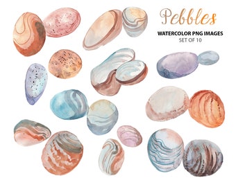 Watercolor pebbles clipart - Nature clip art - Stones watercolor images