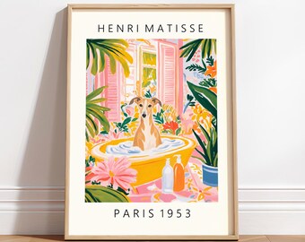 Matisse Inspired Fawn Whippet Washroom Art: Funny Dog Print