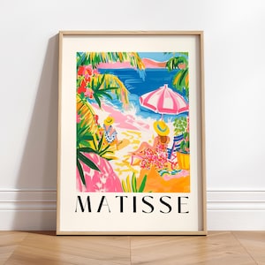 Lámina artística de mujeres en la playa, decoración playera bohemia, arte mural de Henri Matisse, póster rosa, arte mural Y2K