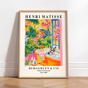 Cardigan Corgi nella vasca da bagno, regalo per gli amanti dei cani, divertente opera d'arte per il mobiletto del bagno, stampa artistica con cane, poster di Matisse