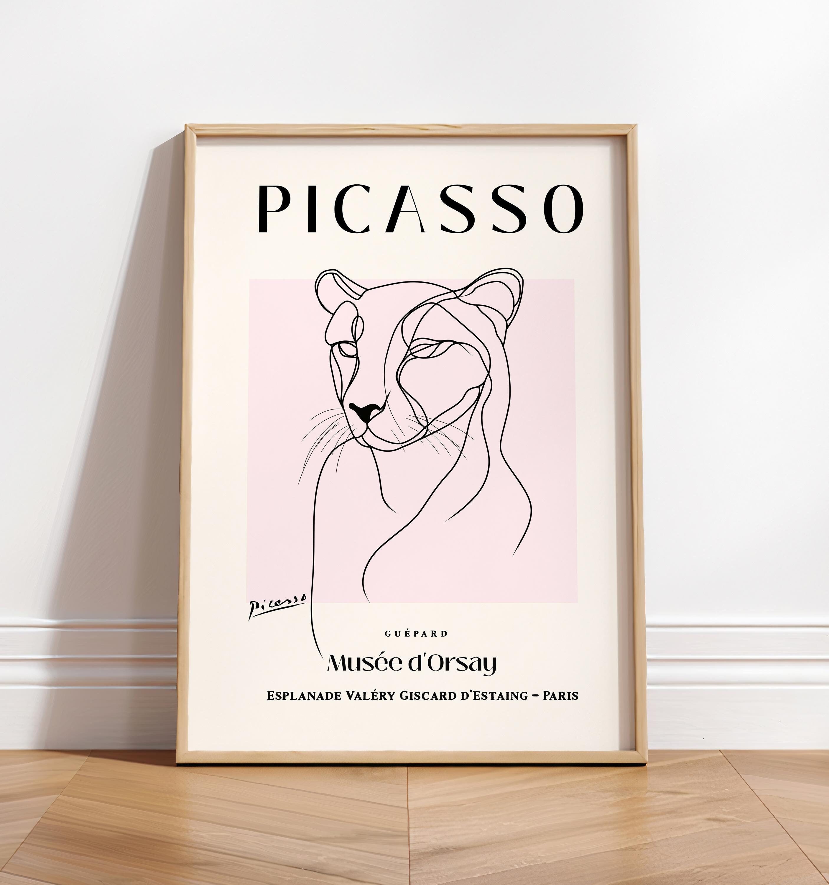 Cheetah Line Art Print, Picasso Poster, Minimalist Decor, Mid