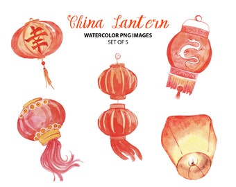 China lantern clipart - Celebration clipart - Watercolor images