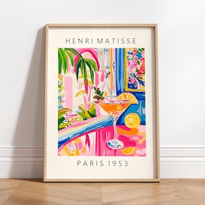 Lámina de Matisse sobre Aperol Spritz, arte mural de dopamina rosa, arte mural preppy, póster estético, decoración maximalista, póster de cócteles