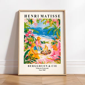 Pinke tropische witchy Kunst, Frauen am Lagerfeuer, Haus Dekor Dekor aus der Kolonialmacht, Dopamin Matisse Kunst