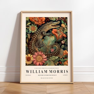 William Morris Druck, Krokodilwandkunst, Blumenplakat, Mitte des Jahrhunderts Druck, botanisches Dekor