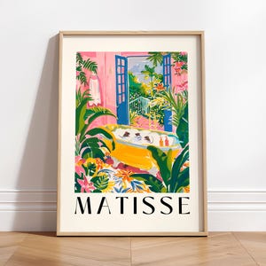 Affiche drôle de rats dans la baignoire, impression Matisse, décoration dopamine, art mural tropical de salle de bain, impression d'art bohème rose