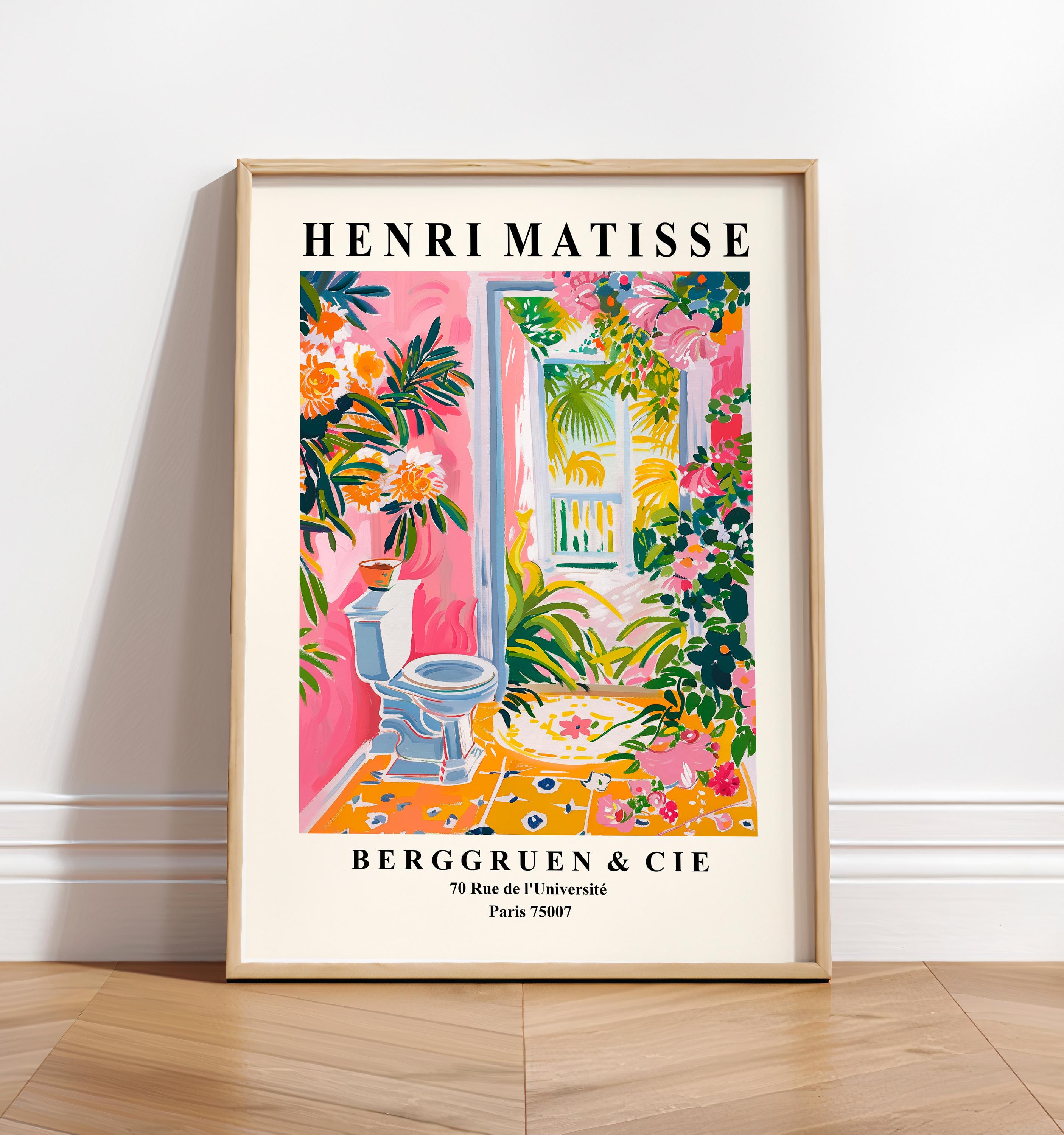 Tropical Toilet Wall Art, Funny Bathroom Poster, Matisse Art, Pink