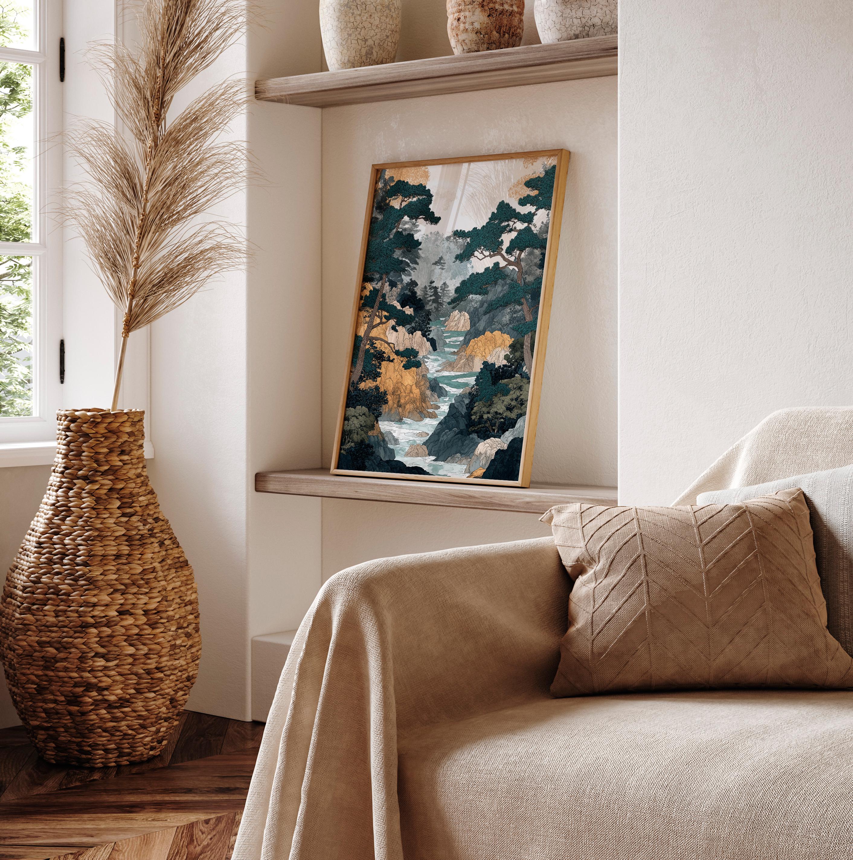 日本の森と川の版画：浮世絵風の風景画 - Etsy 日本