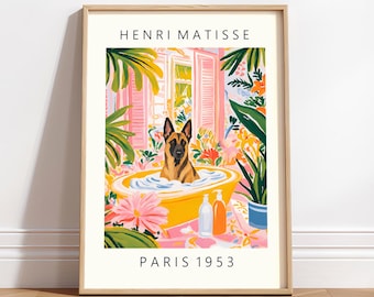 Fawn Belgian Malinois Washroom Print: Quirky Matisse Inspired Dog Art